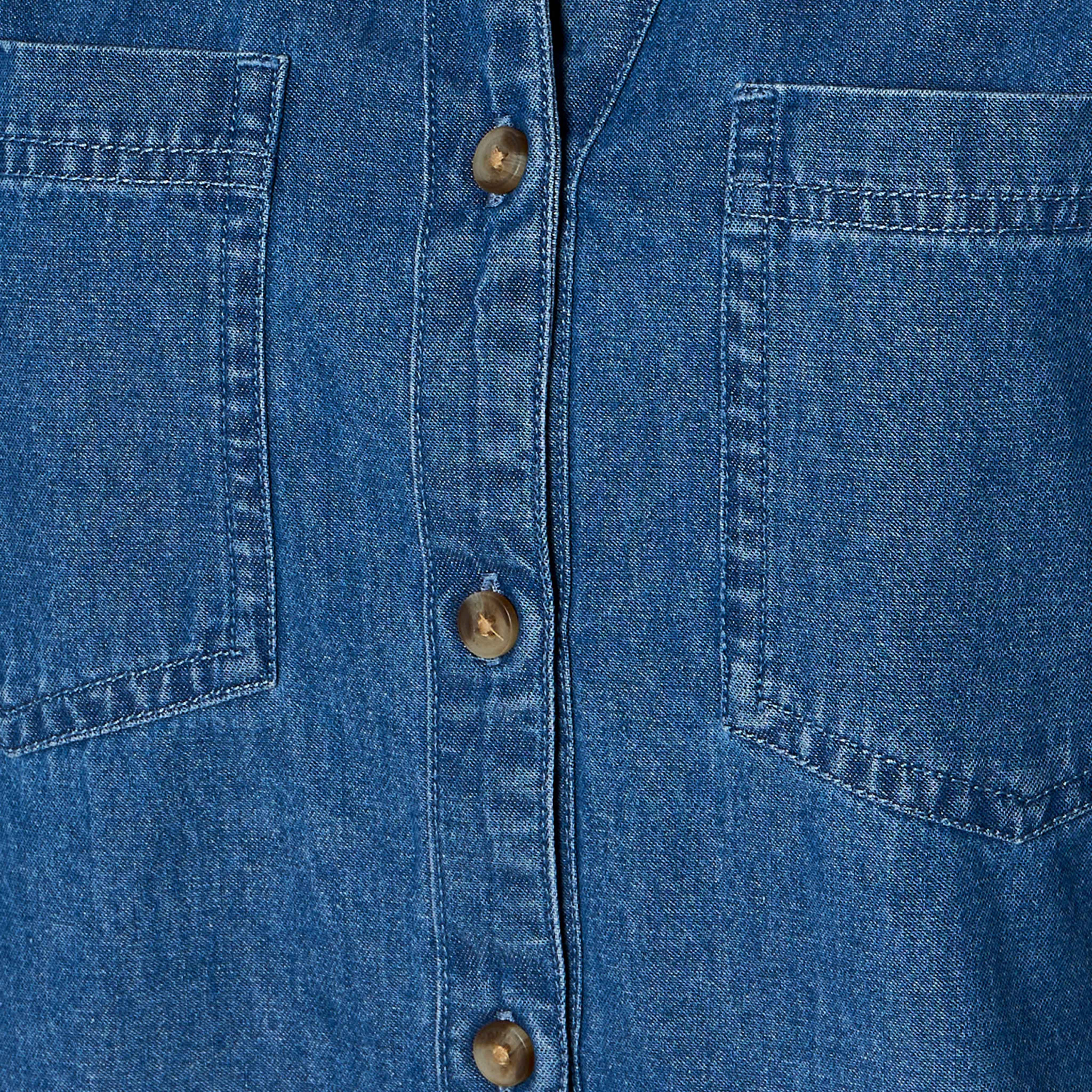 Cotton Denim Shirt with V-neck-women-clothing-shirtsandblouses-shirts-image-2