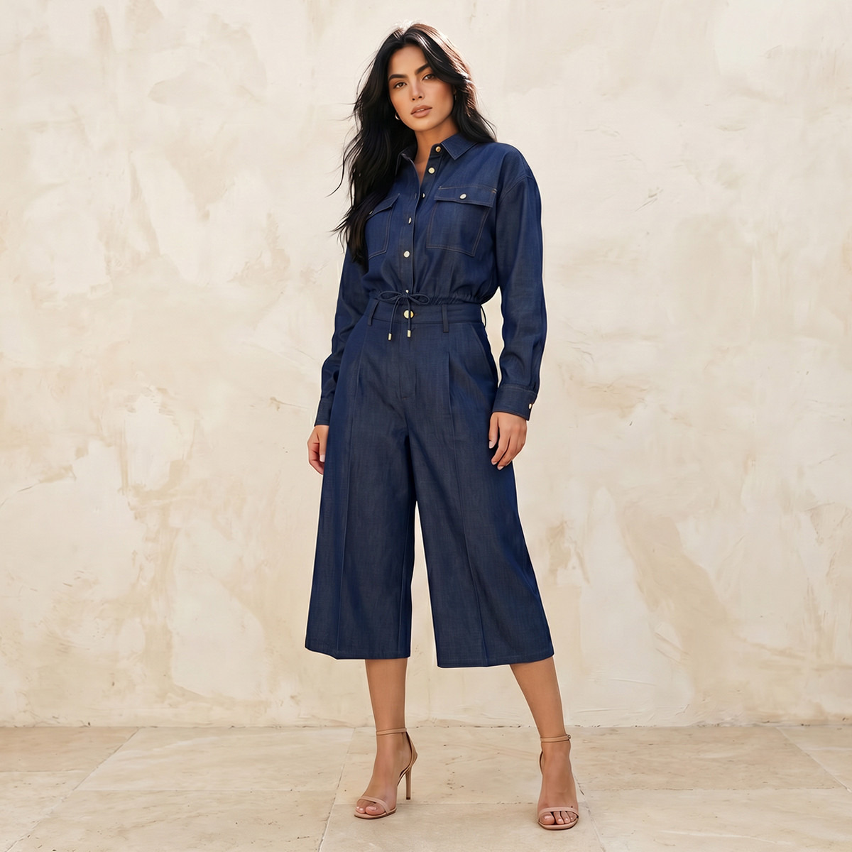 Mid-Rise Denim Pleated Wide Leg Culottes-women-clothing-bottoms-trousers-image-3