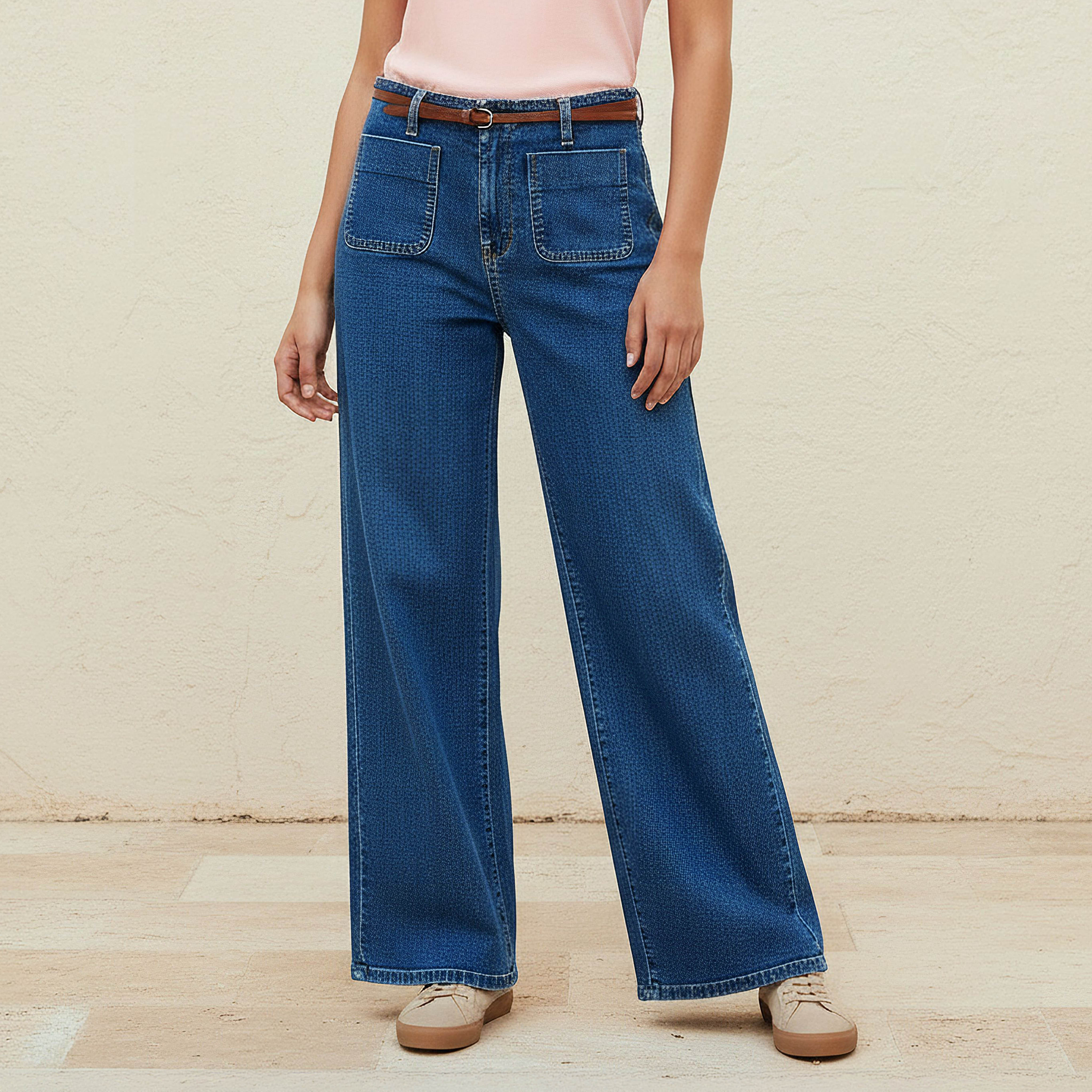 Jeans with Patch Pockets Cotton-women-clothing-bottoms-jeans-image-1