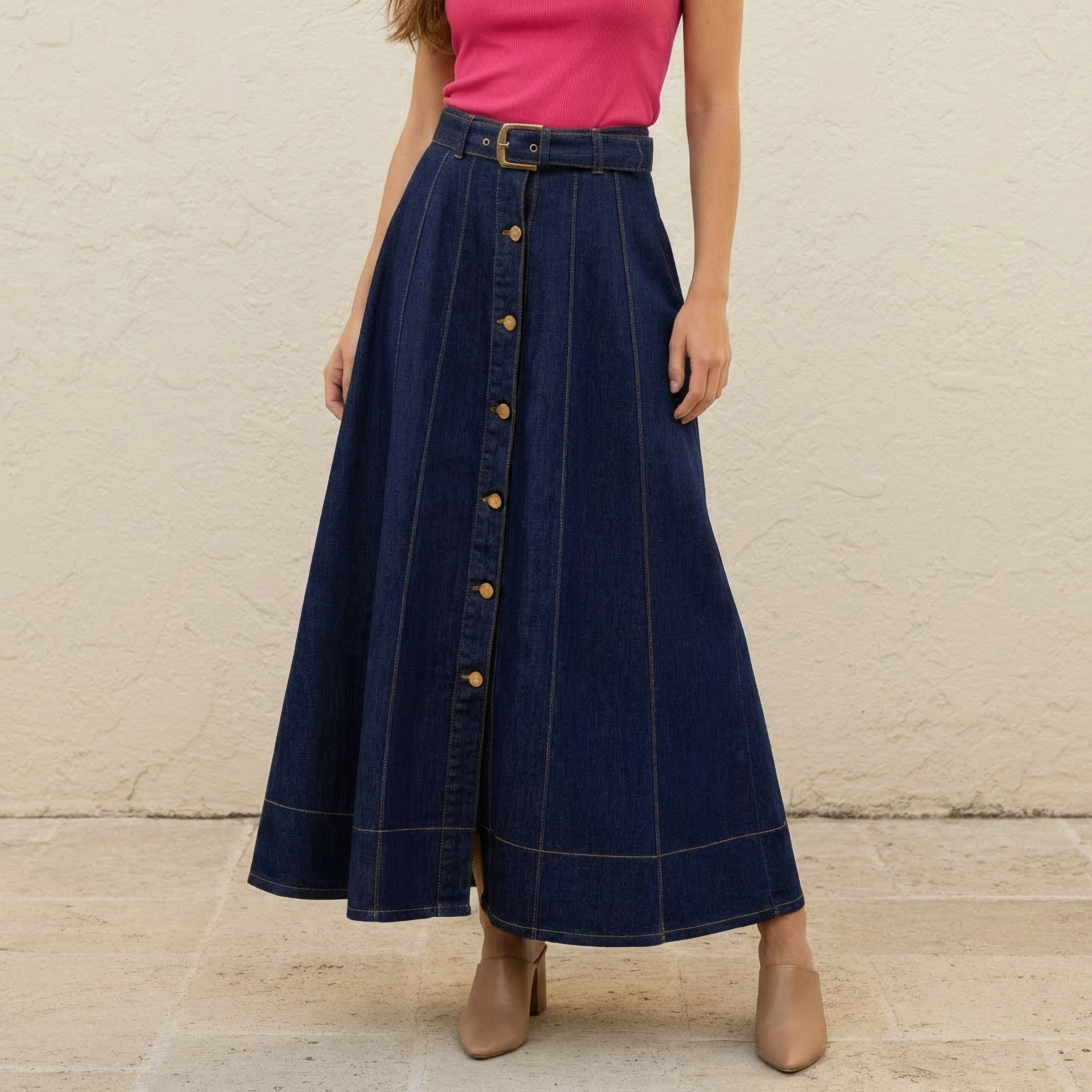 Maxi Denim A-line Skirt with Belt-women-clothing-bottoms-skirts-image-1