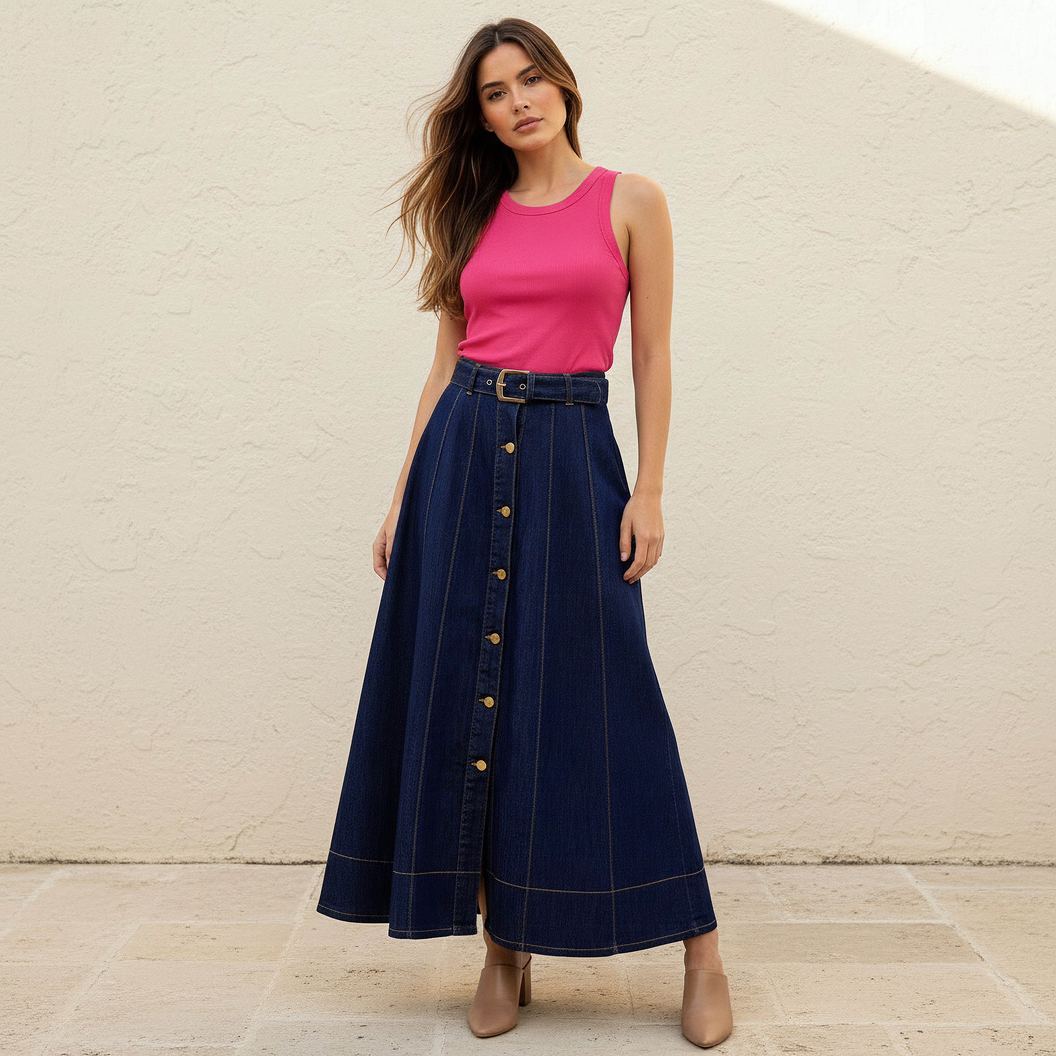 Maxi Denim A-line Skirt with Belt-women-clothing-bottoms-skirts-image-3