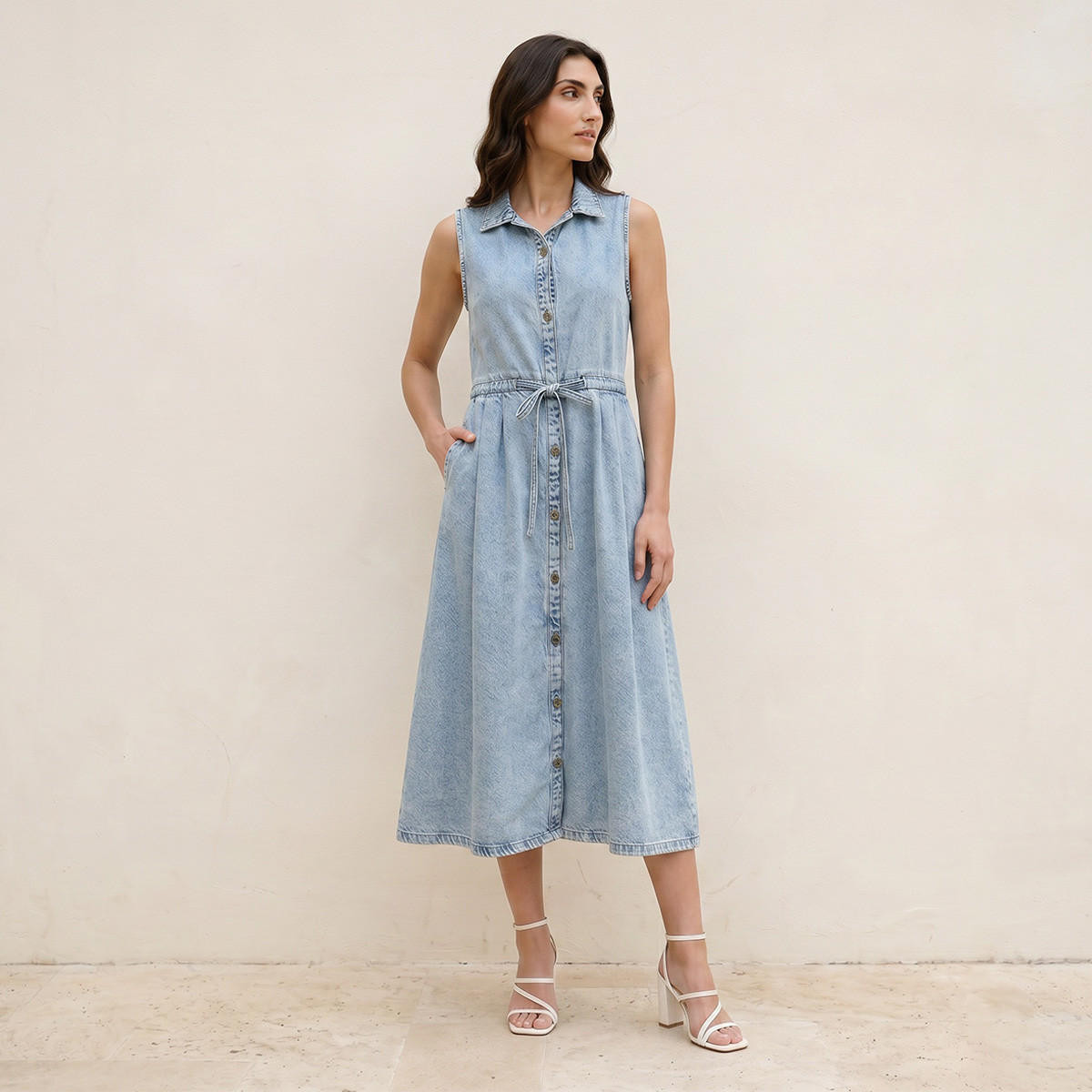 فستان قميص دينم برباط خصر من سبلاش-women-clothing-dresses-image-1