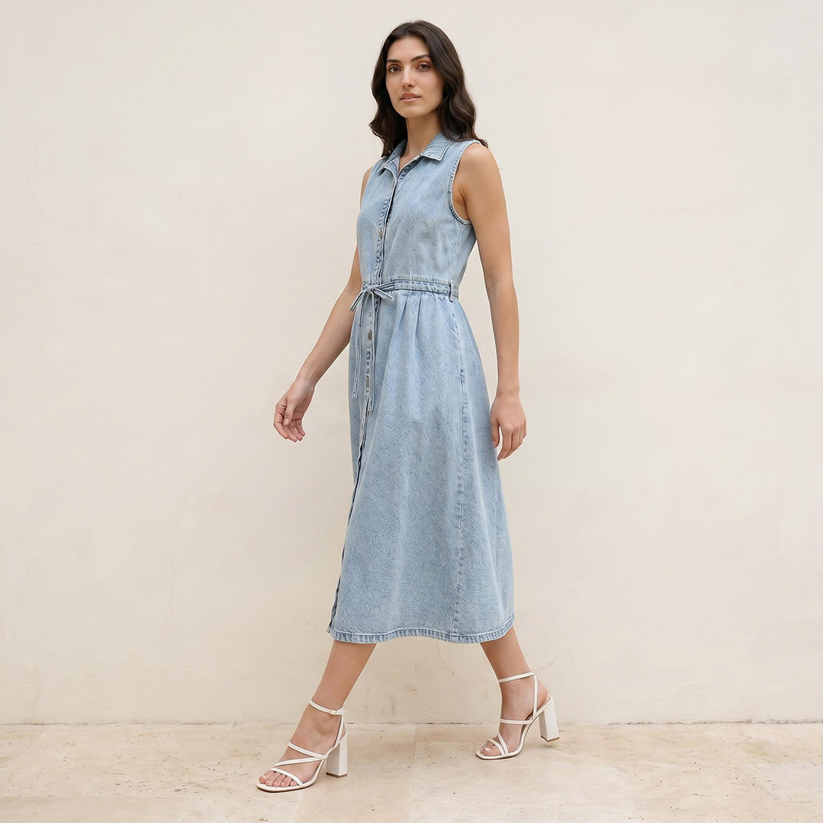 فستان قميص دينم برباط خصر من سبلاش-women-clothing-dresses-image-2