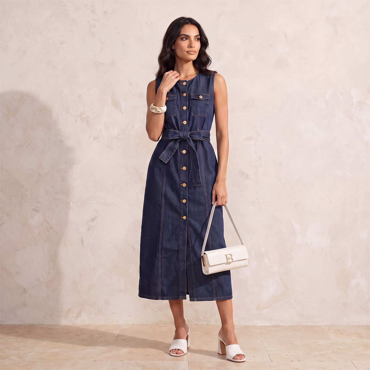 فستان قميص ميدي مع حزام من سبلاش دنيم-women-clothing-dresses-image-1