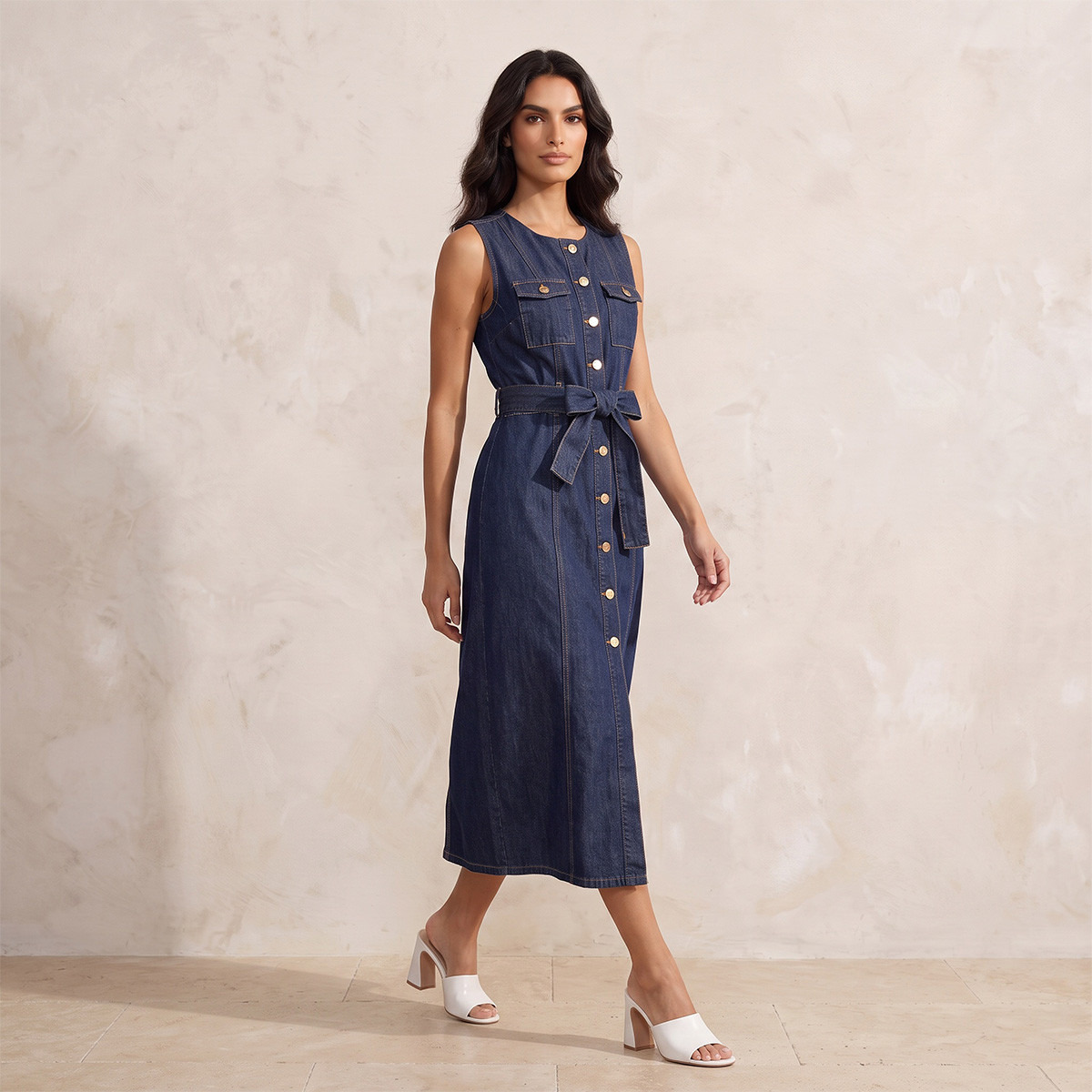 فستان قميص ميدي مع حزام من سبلاش دنيم-women-clothing-dresses-image-3