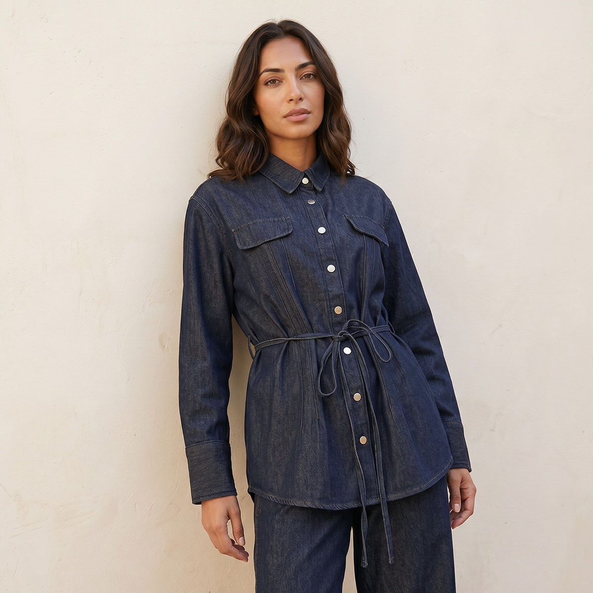 قميص بخصر رباط من سبلاش دنيم-women-clothing-shirtsandblouses-shirts-image-1