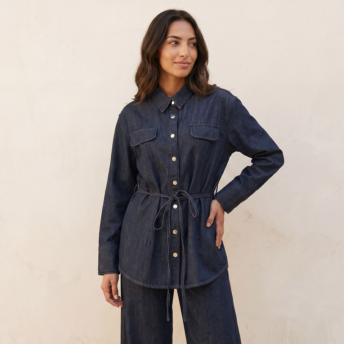 قميص بخصر رباط من سبلاش دنيم-women-clothing-shirtsandblouses-shirts-image-6