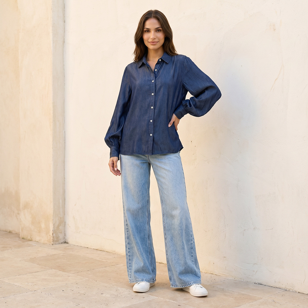 قميص دنيم ليوسيل بأكمام بيشوب من سبلاش-women-clothing-shirtsandblouses-shirts-image-3