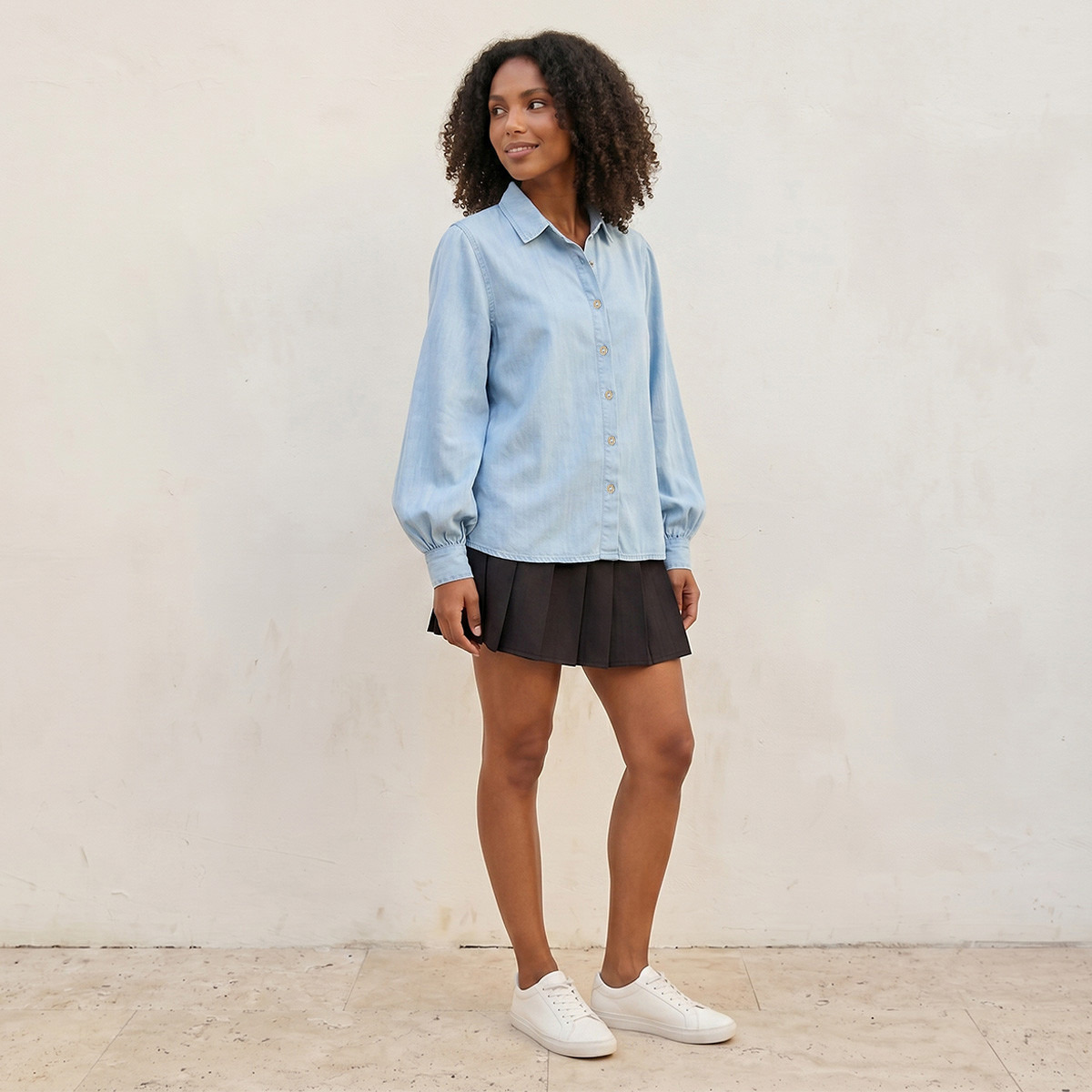 Splash Denim Lyocell Shirt Bishop Sleeves-women-clothing-shirtsandblouses-shirts-image-3