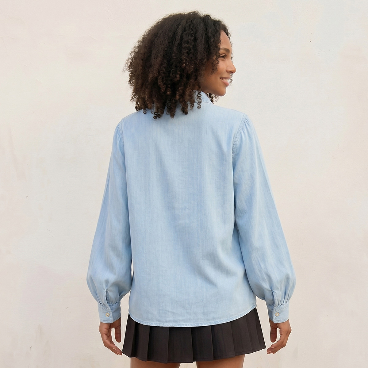 Splash Denim Lyocell Shirt Bishop Sleeves-women-clothing-shirtsandblouses-shirts-image-4