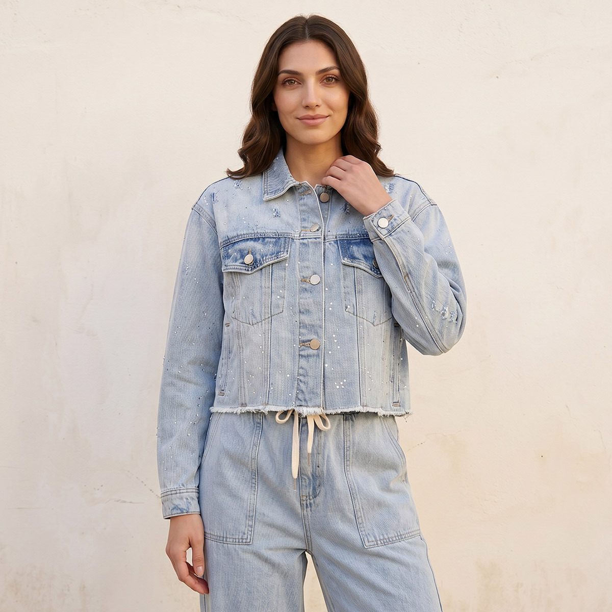 Splash Denim Crop Cotton Jacket with Embellishment-women-winterwear-coatsandjackets-jackets-image-1