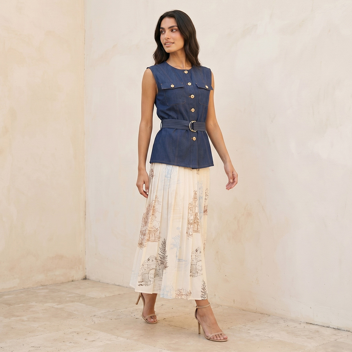 Splash Denim Cotton Top with Belt-women-clothing-shirtsandblouses-blouses-image-3