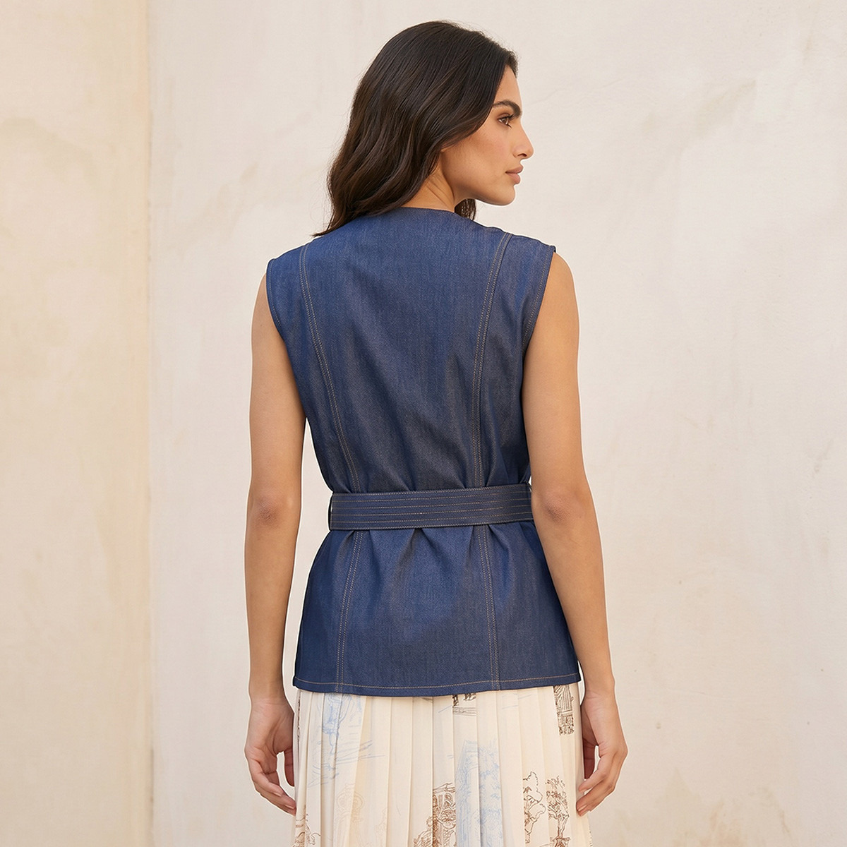 Splash Denim Cotton Top with Belt-women-clothing-shirtsandblouses-blouses-image-4