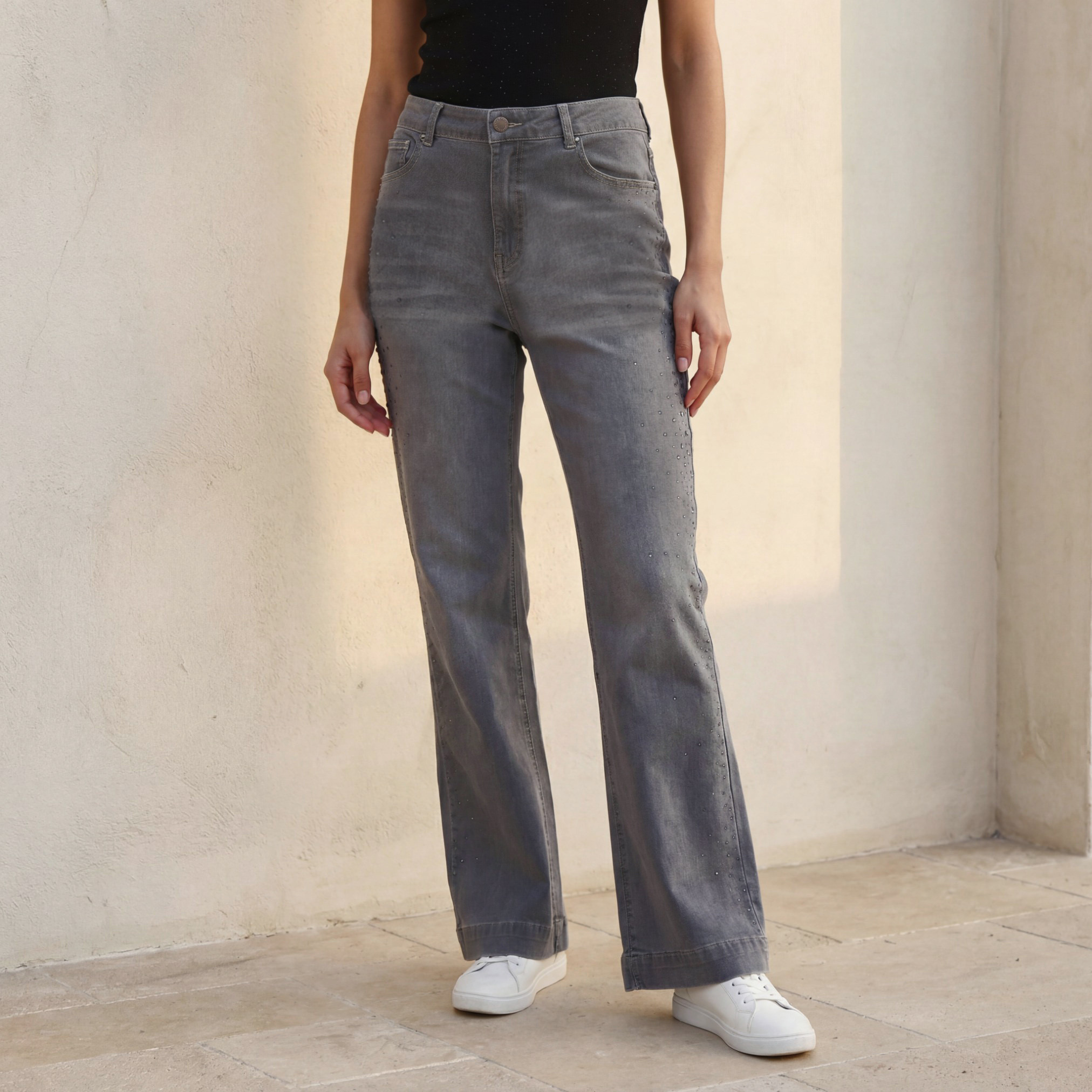 Splash Denim Flared Embellished Jeans-women-clothing-bottoms-jeans-image-1