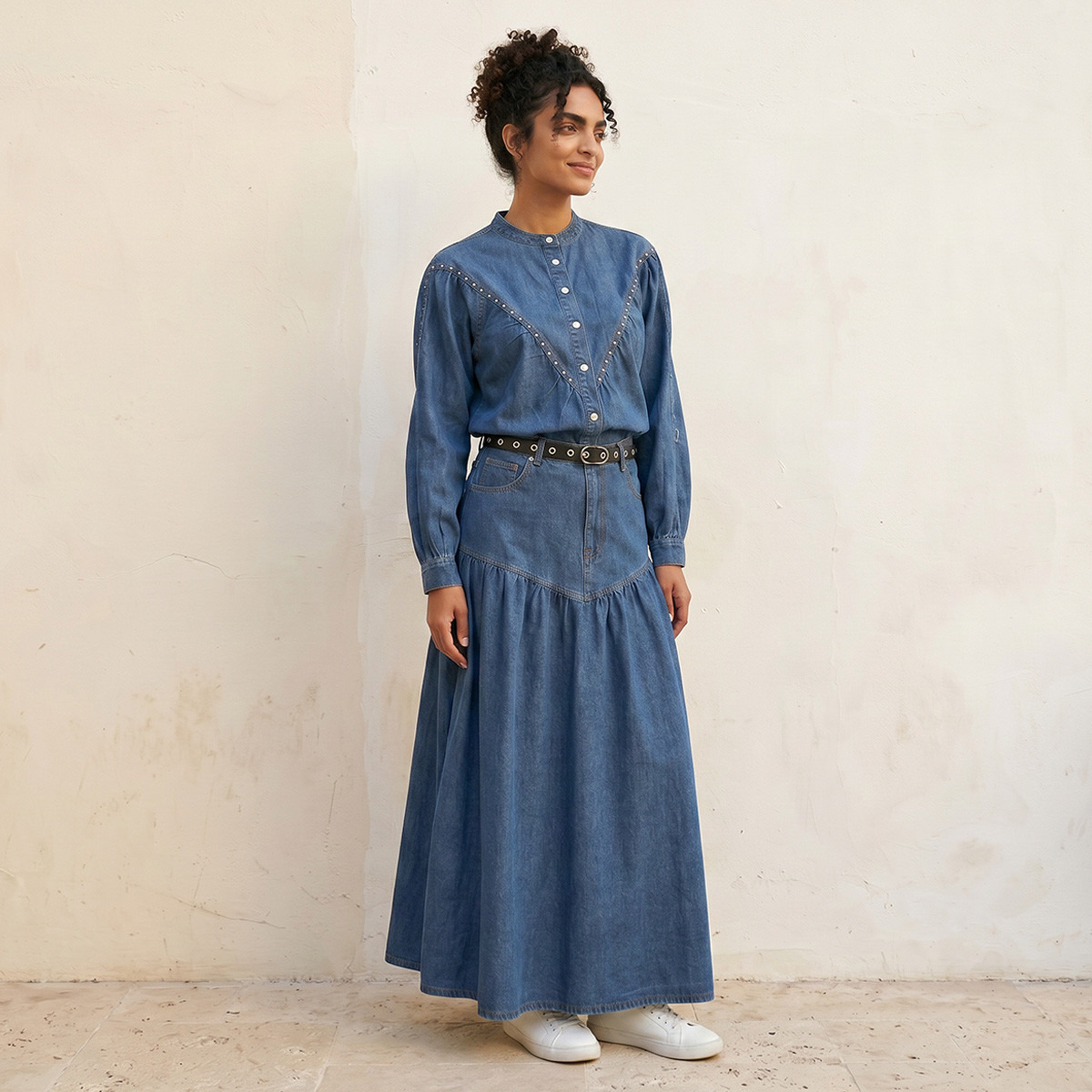 توب دنيم قطني بياقة ماندارين من سبلاش-women-clothing-shirtsandblouses-shirts-image-3
