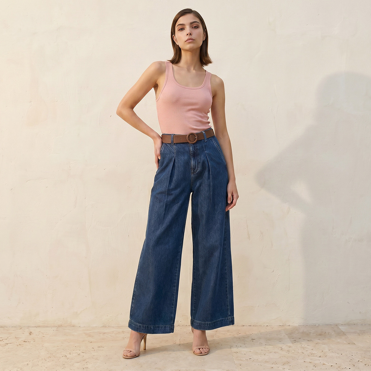 بنطلون جينز واسع الساقين بخصر مرن وحزام من سبلاش دينم-women-clothing-bottoms-jeans-image-3