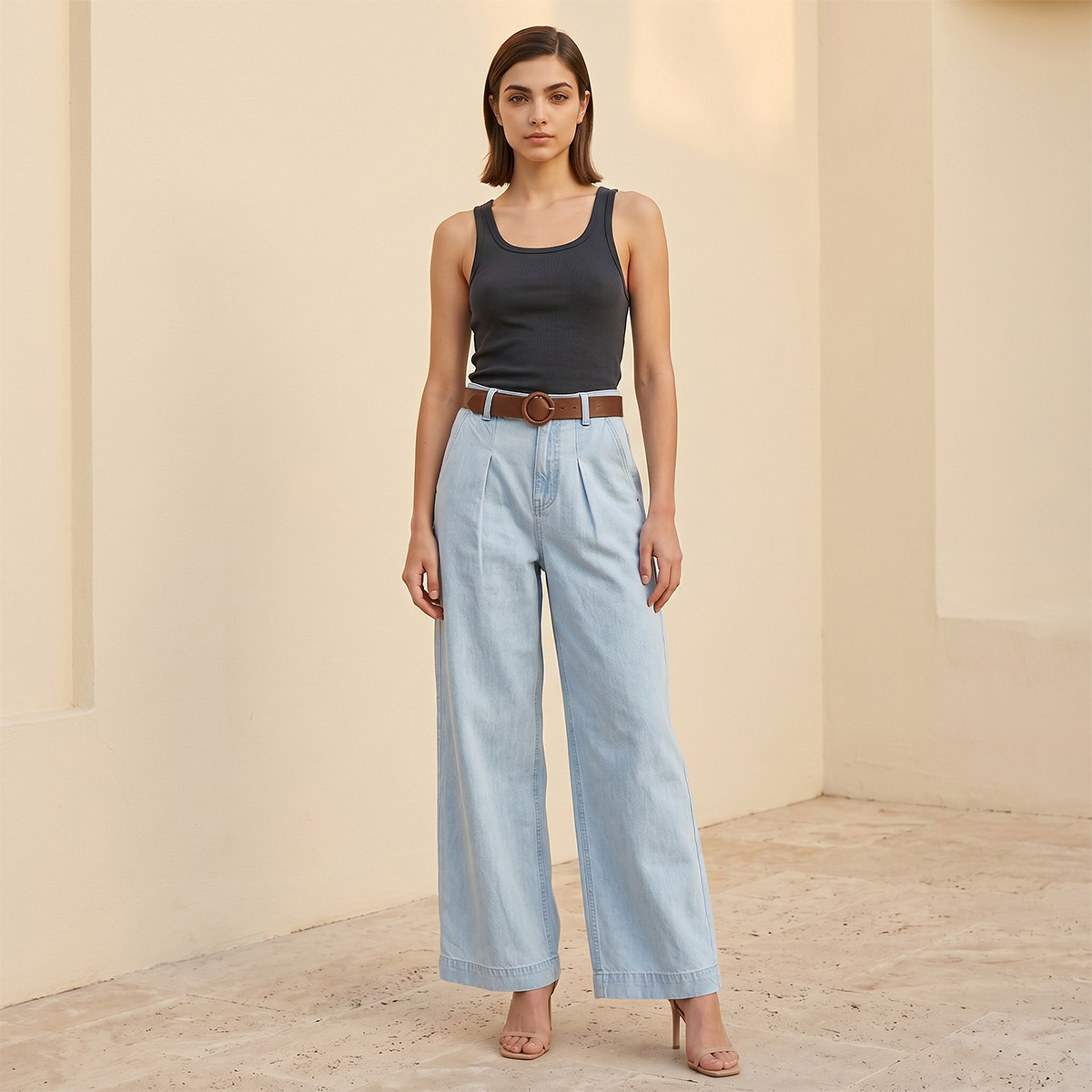 بنطلون جينز واسع الساقين بخصر مرن وحزام من سبلاش دينم-women-clothing-bottoms-jeans-image-3