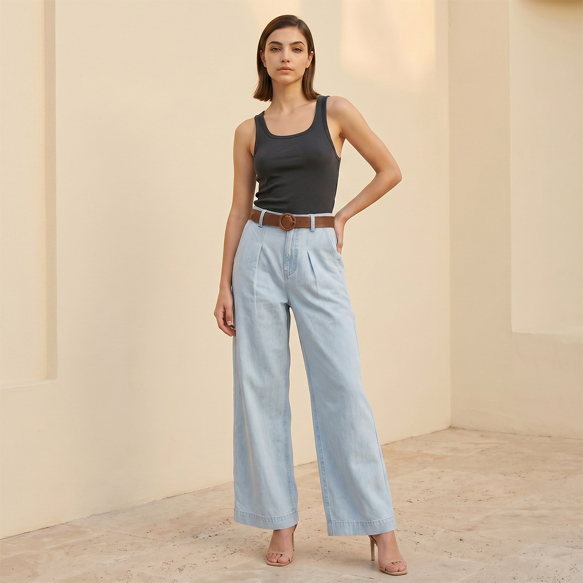 بنطلون جينز واسع الساقين بخصر مرن وحزام من سبلاش دينم-women-clothing-bottoms-jeans-image-5