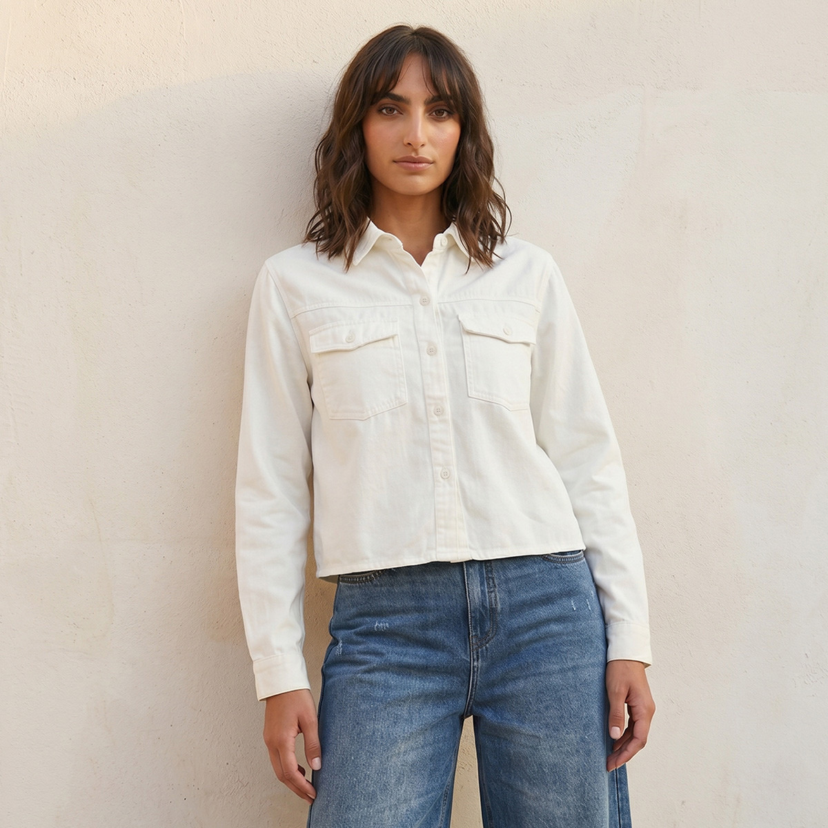 قميص تينسل بجيوب مطوية من سبلاش دينم-women-clothing-shirtsandblouses-shirts-image-1