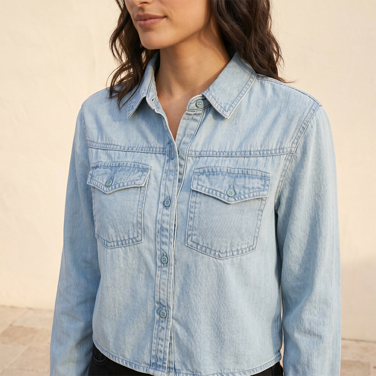 قميص تينسل بجيوب مطوية من سبلاش دينم-women-clothing-shirtsandblouses-shirts-image-5