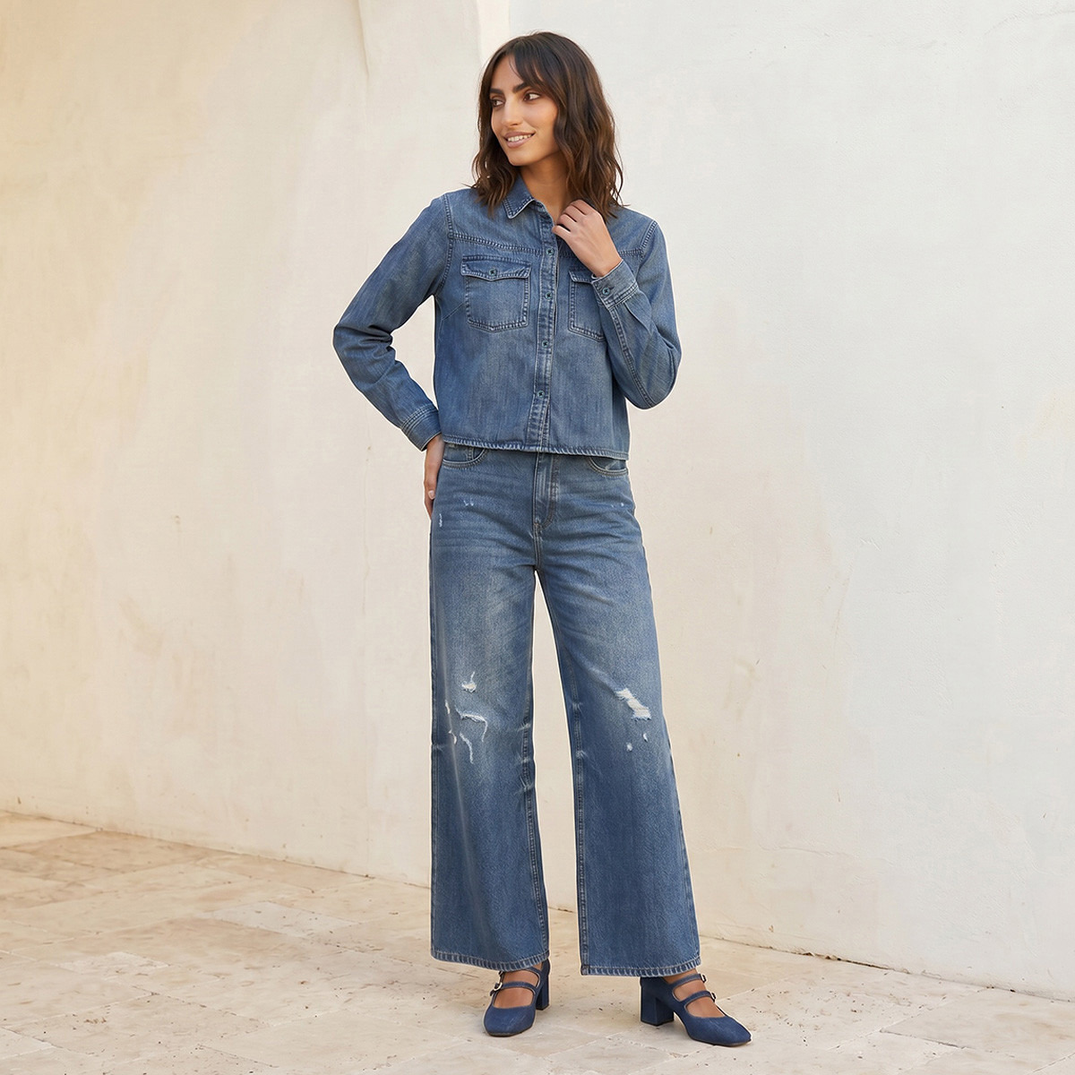Splash Denim Tencel Shirt Flap Pockets-women-clothing-shirtsandblouses-shirts-image-3