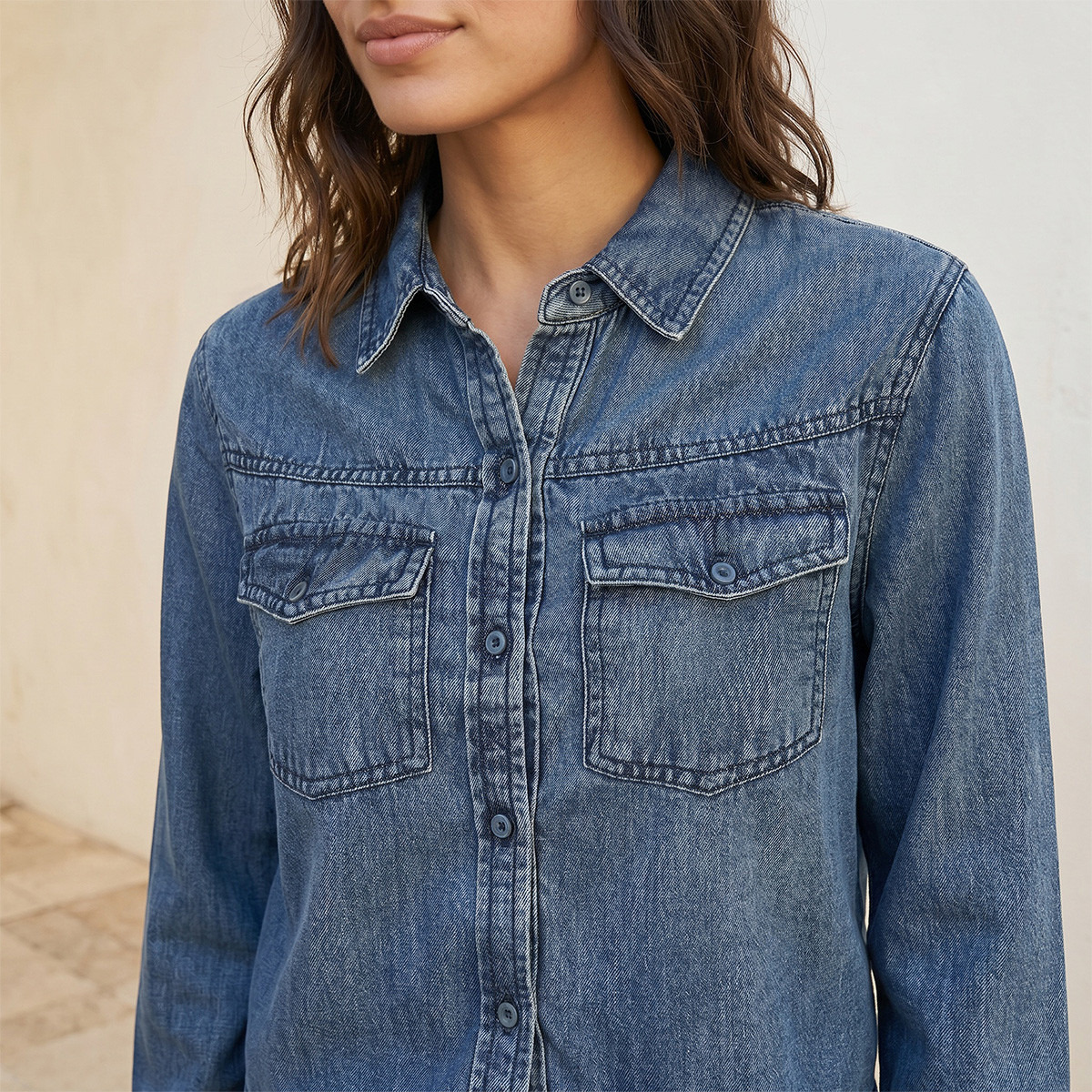 Splash Denim Tencel Shirt Flap Pockets-women-clothing-shirtsandblouses-shirts-image-6