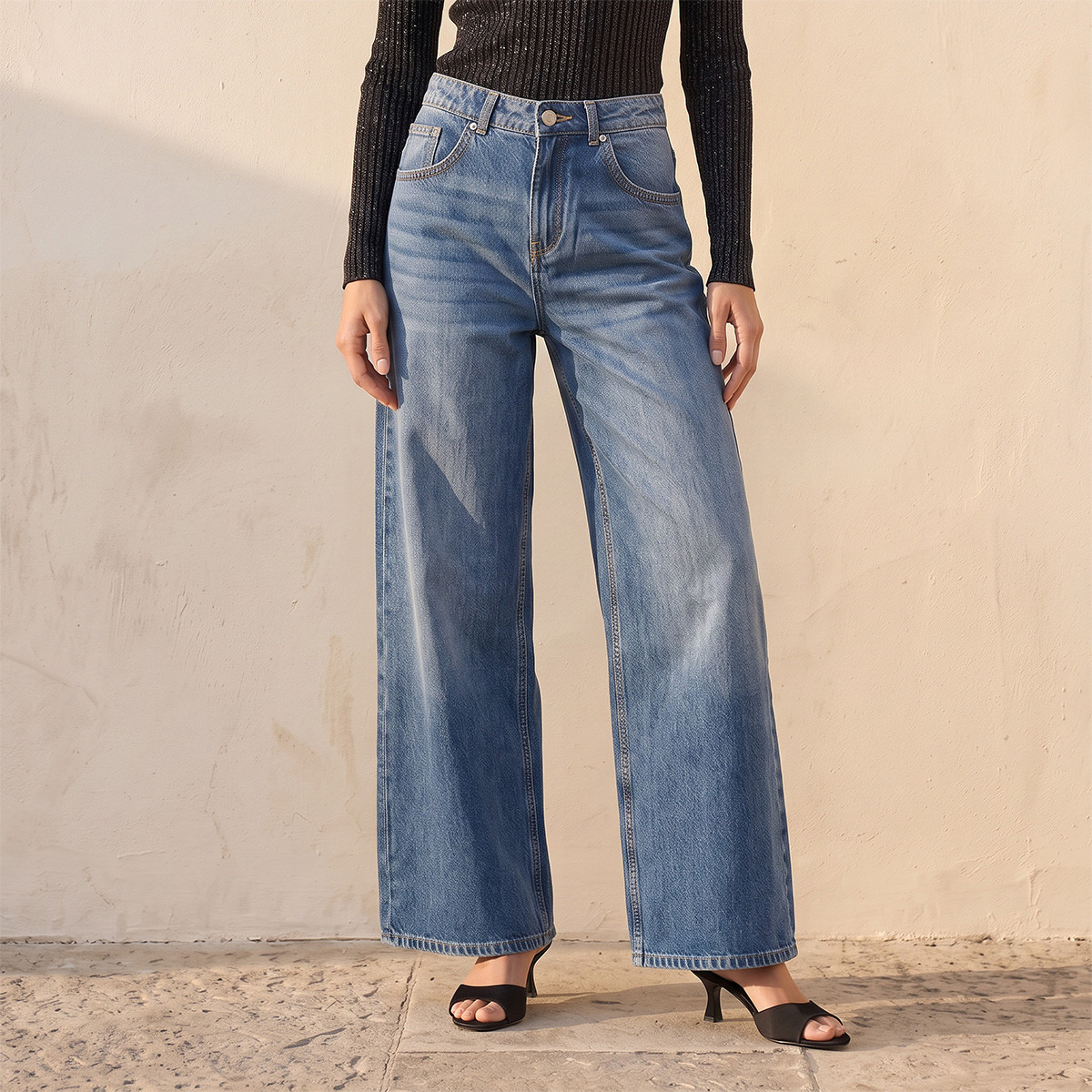Splash Denim Wide Leg Buttoned Waist Cotton Jeans-women-clothing-bottoms-jeans-image-1