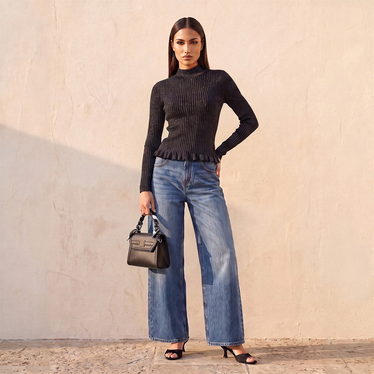 Splash Denim Wide Leg Buttoned Waist Cotton Jeans-women-clothing-bottoms-jeans-image-2
