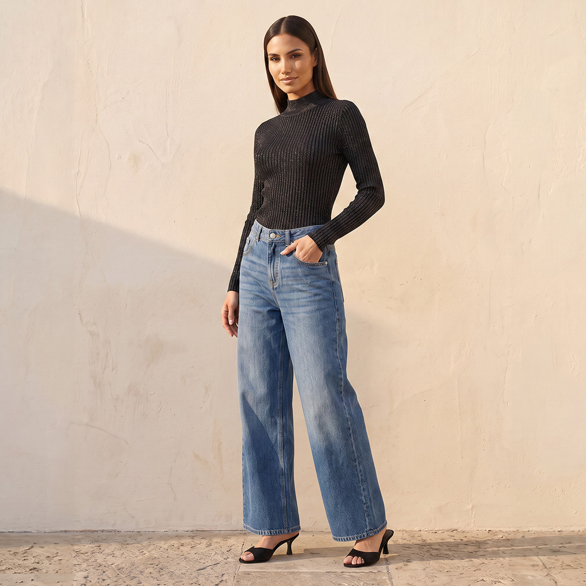 Splash Denim Wide Leg Buttoned Waist Cotton Jeans-women-clothing-bottoms-jeans-image-4