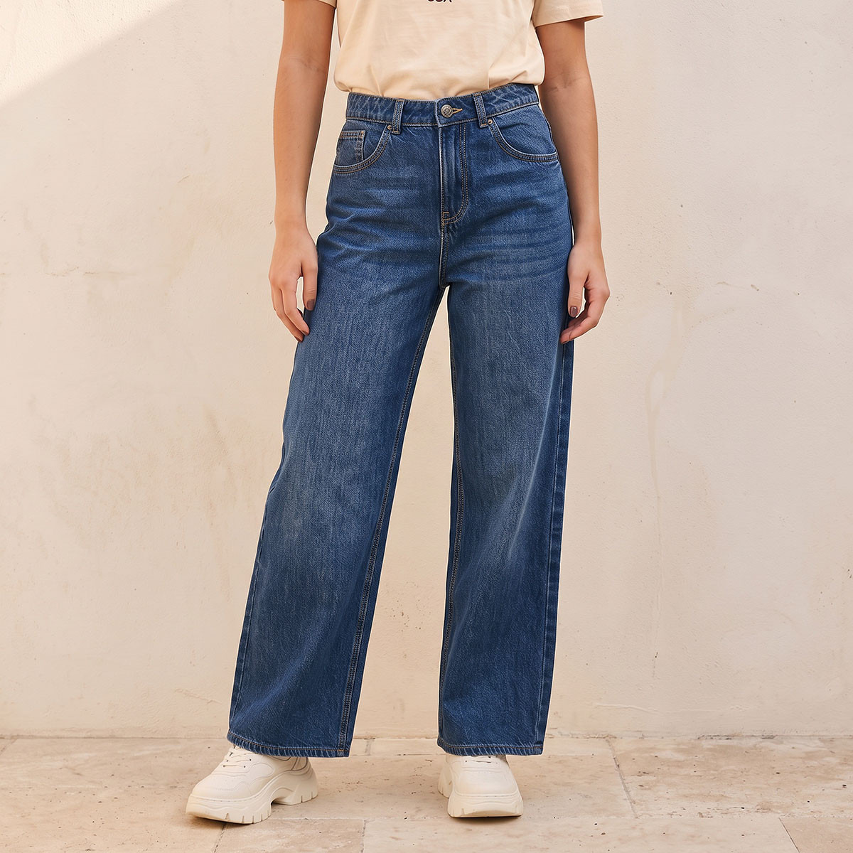Splash Denim Buttoned Waist Cotton Jeans-women-clothing-bottoms-jeans-image-1