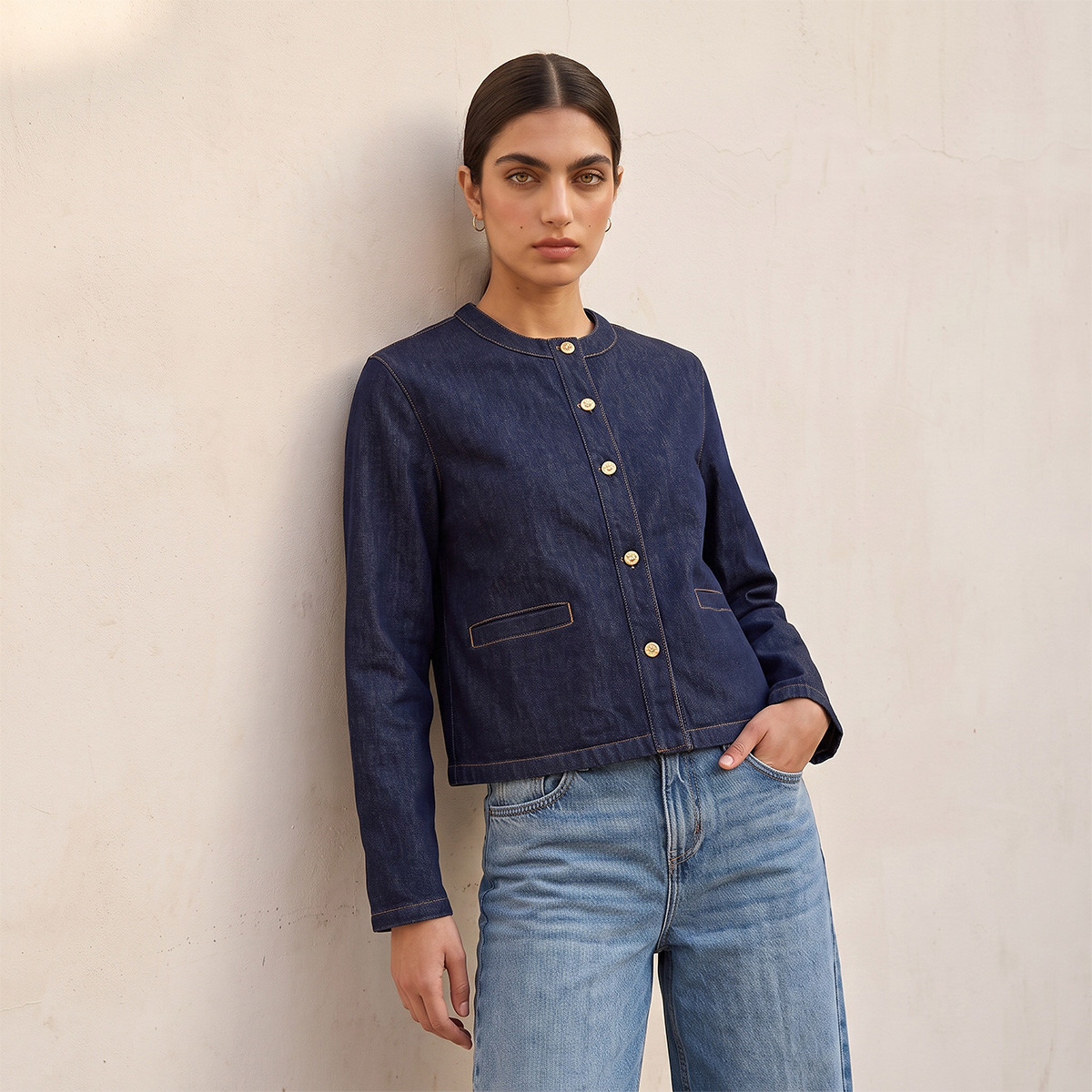 Splash Denim Jacket with Embellished Buttons-women-winterwear-coatsandjackets-jackets-image-1