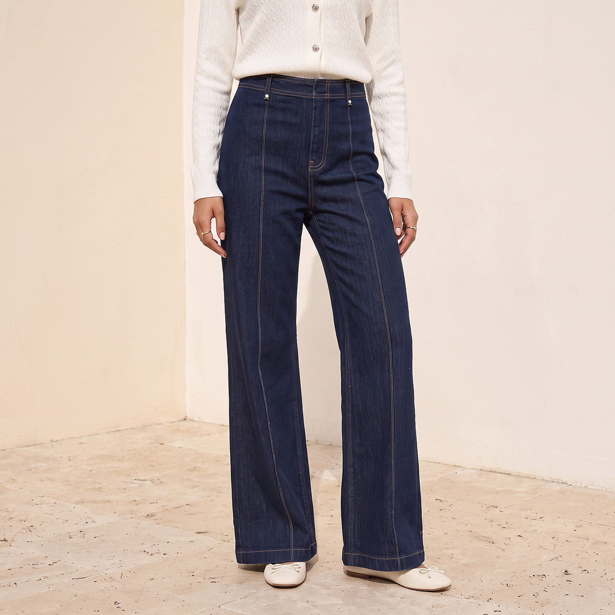 بنطلون واسع الساق بأزرار على الخصر من سبلاش دينم-women-clothing-bottoms-jeans-image-1