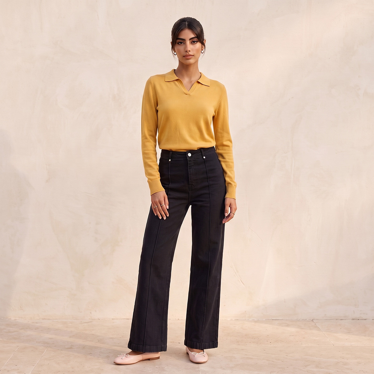 بنطلون واسع الساق بأزرار على الخصر من سبلاش دينم-women-clothing-bottoms-jeans-image-2