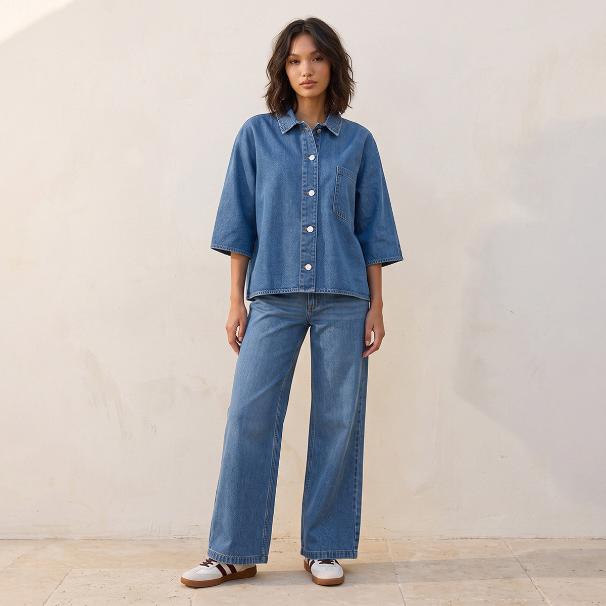 Splash Denim Cotton Shirt with Pocket-women-clothing-shirtsandblouses-shirts-image-3