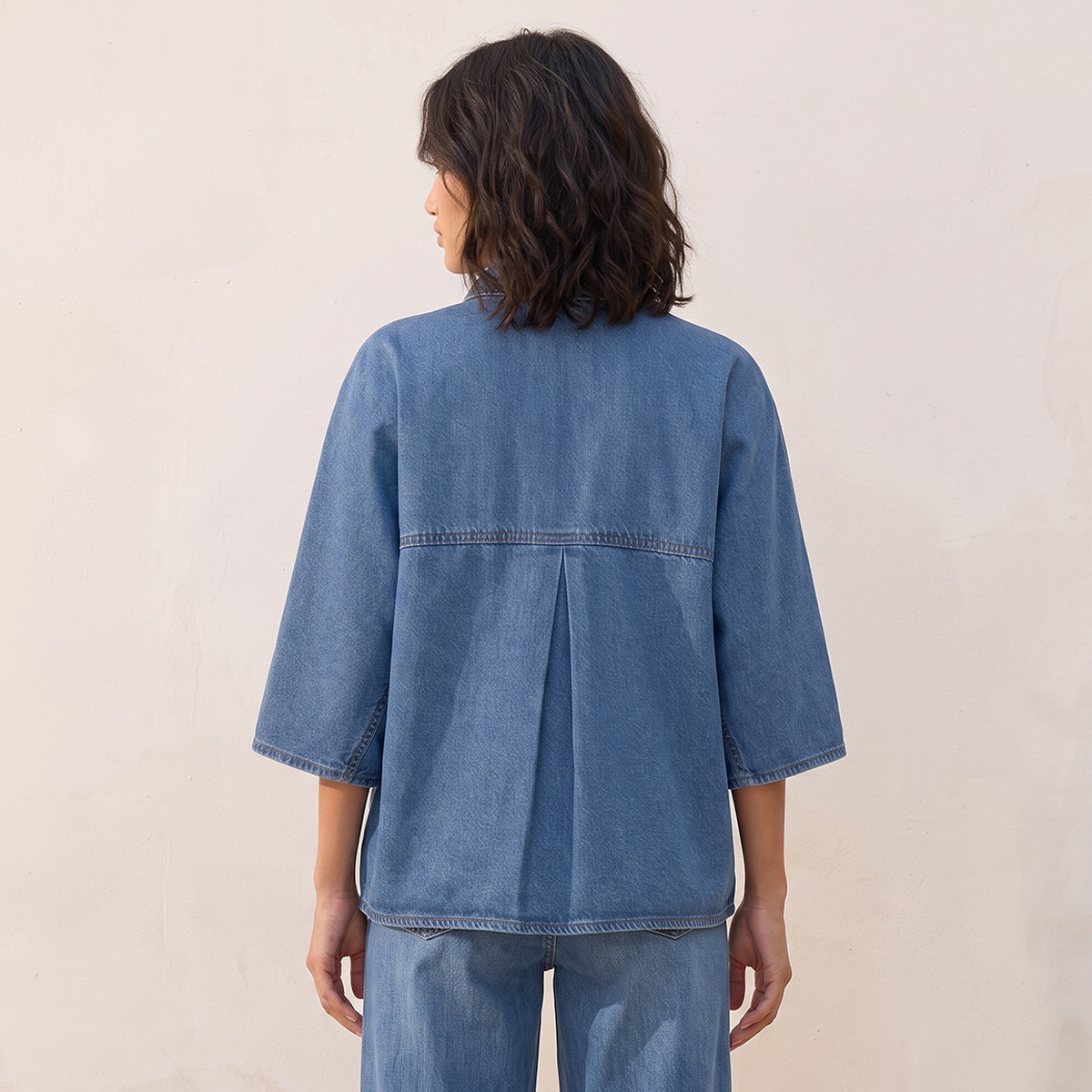 Splash Denim Cotton Shirt with Pocket-women-clothing-shirtsandblouses-shirts-image-4
