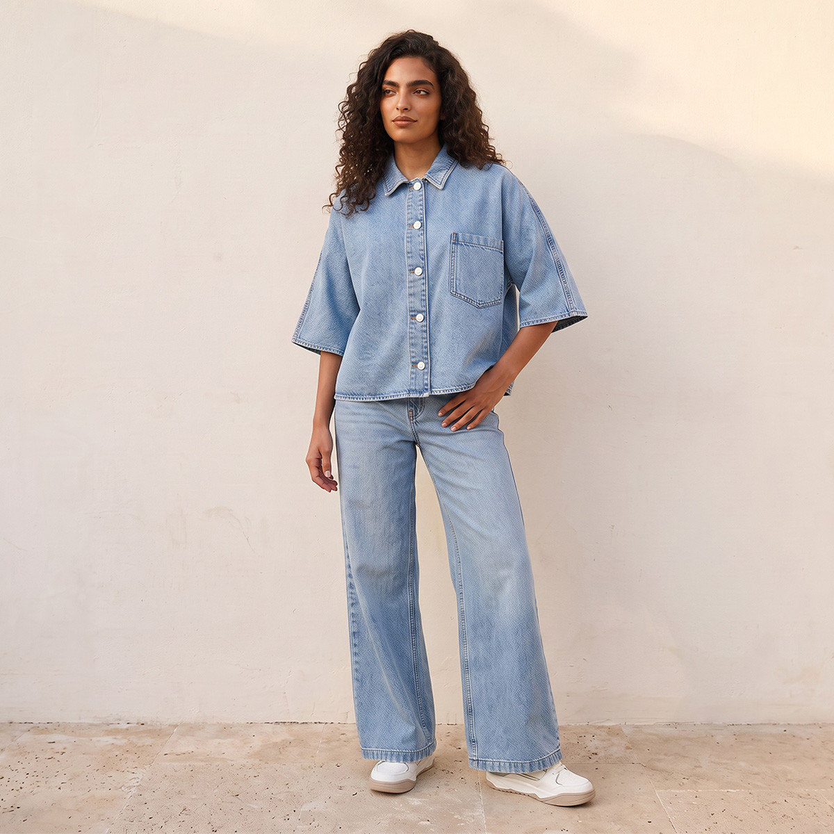 Splash Denim Cotton Shirt with Pocket-women-clothing-shirtsandblouses-shirts-image-3