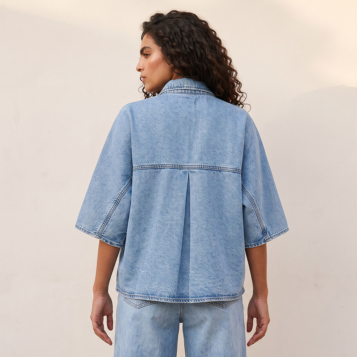 Splash Denim Cotton Shirt with Pocket-women-clothing-shirtsandblouses-shirts-image-4