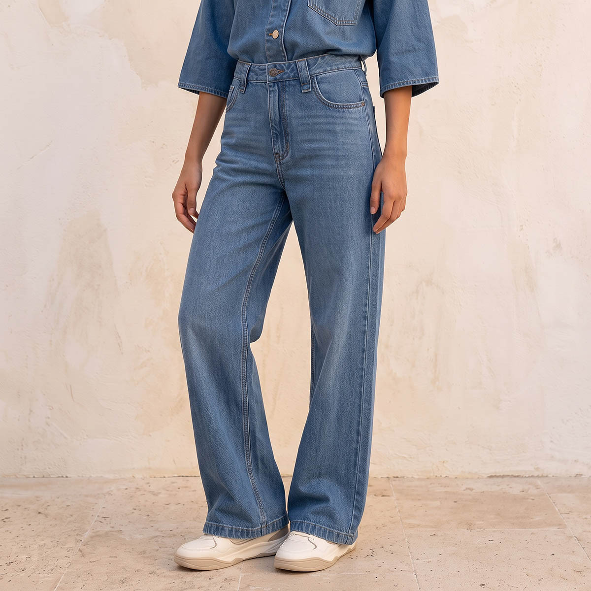 Splash Denim Wide Leg Buttoned Waist Cotton Jeans-women-clothing-bottoms-jeans-image-1