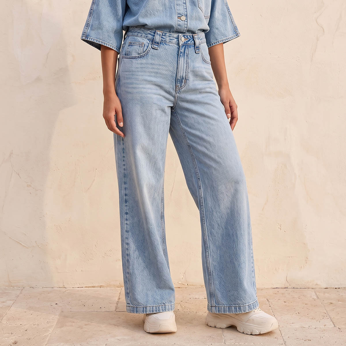 Splash Denim Wide Leg Buttoned Waist Cotton Jeans-women-clothing-bottoms-jeans-image-1