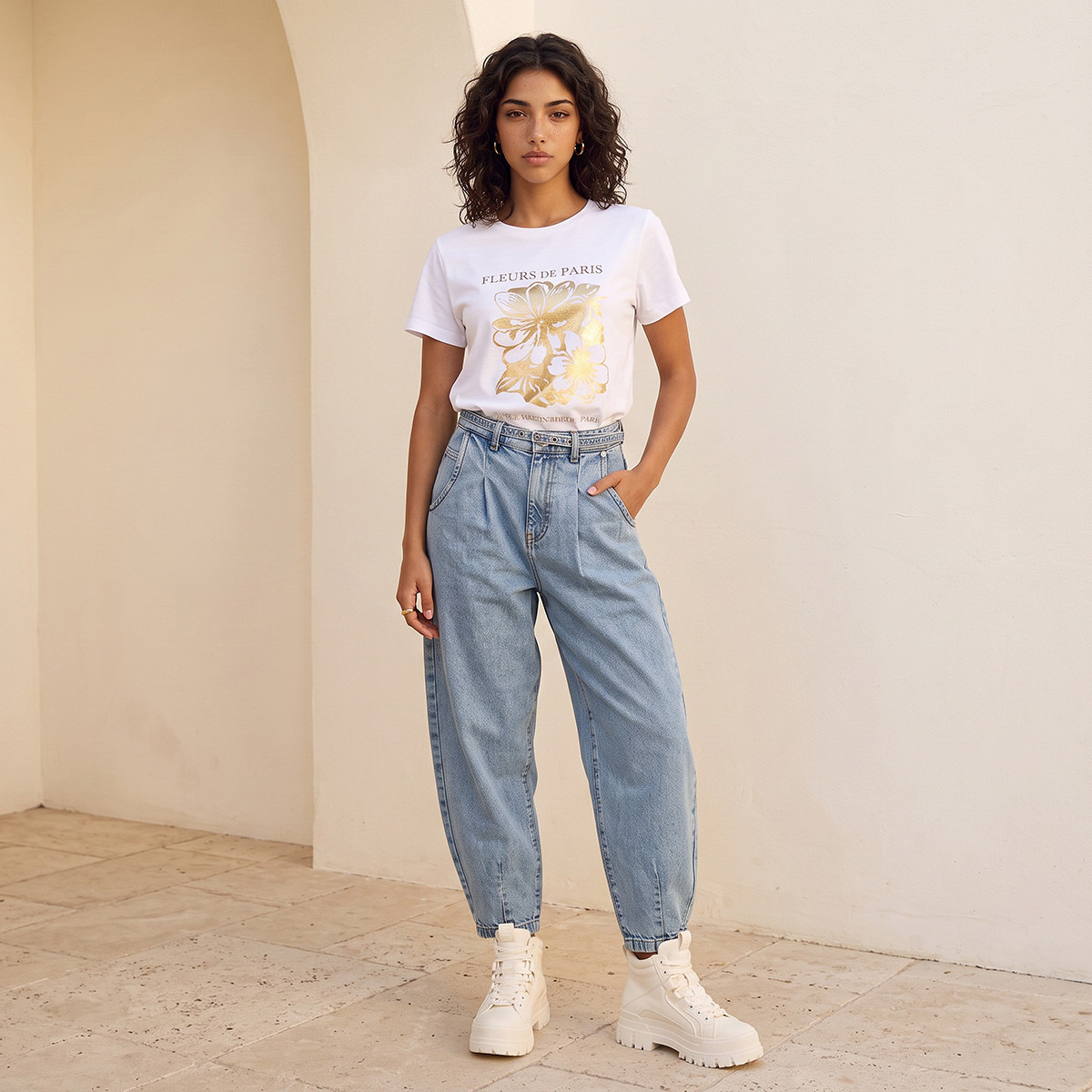Splash Denim Barrel Fit Cotton Jeans with Belt-women-clothing-bottoms-jeans-image-2