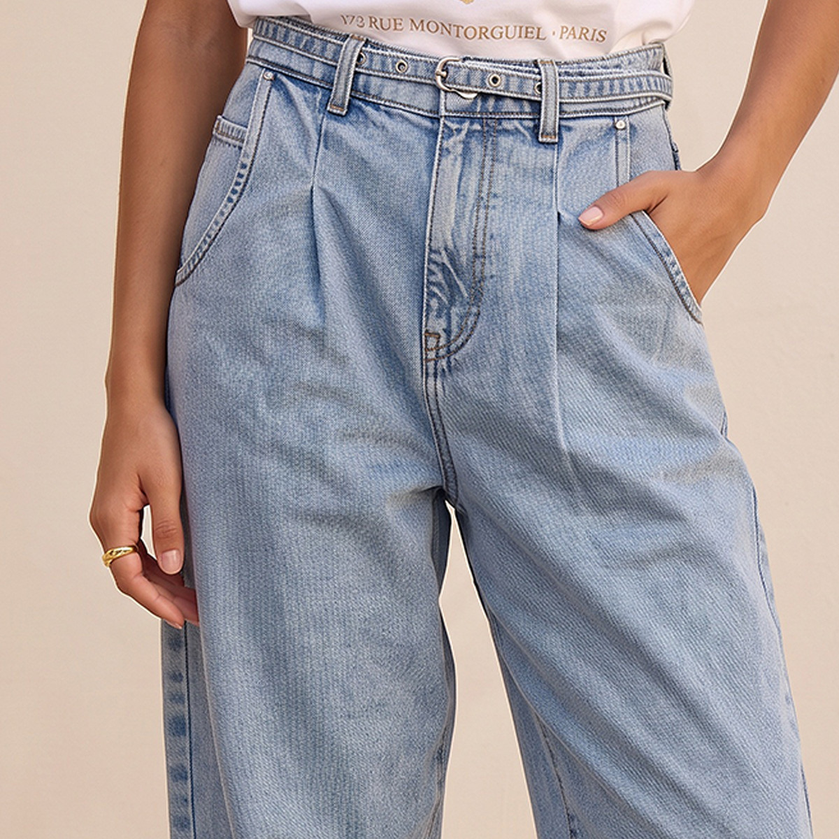 Splash Denim Barrel Fit Cotton Jeans with Belt-women-clothing-bottoms-jeans-image-4