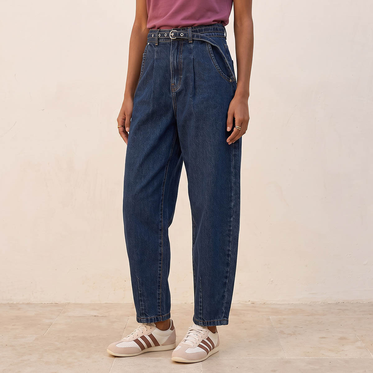 Splash Denim Barrel Fit Belted Jeans with Darts-women-clothing-bottoms-jeans-image-1
