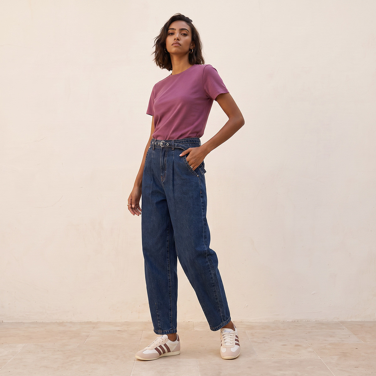 Splash Denim Barrel Fit Belted Jeans with Darts-women-clothing-bottoms-jeans-image-2