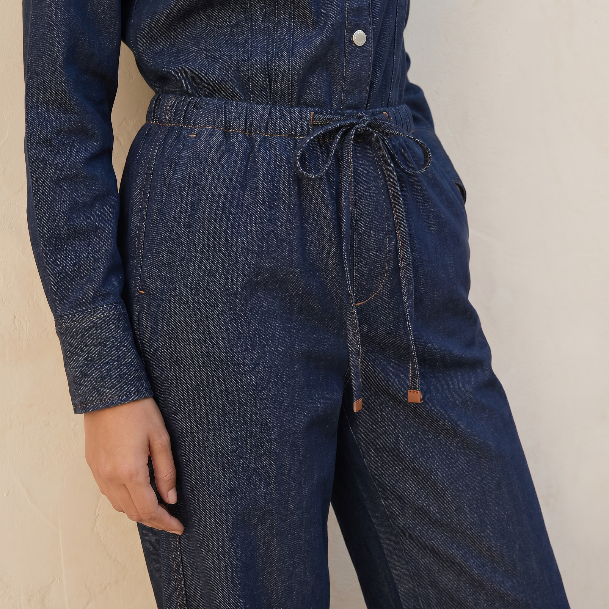 بنطلون قطن بخصر رباط وقصة مستقيمة من سبلاش دينم-women-clothing-trousers-image-5