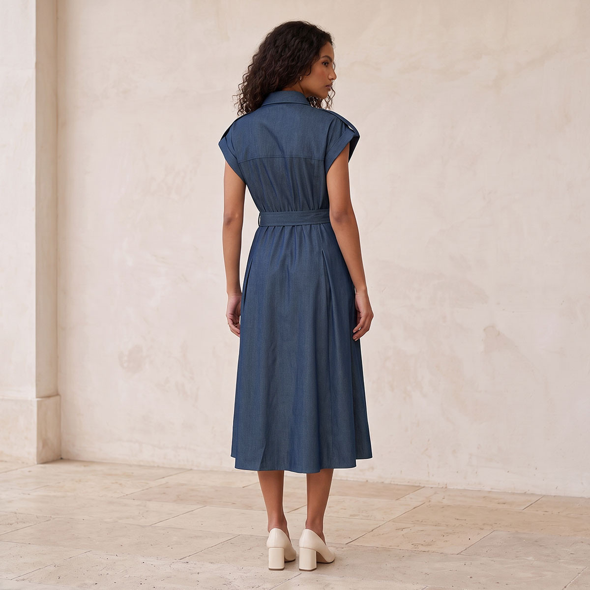 Splash Denim Shirt Dress with Buttoned Belt-women-clothing-dresses-image-2