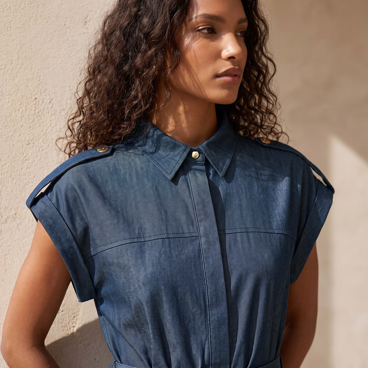 Splash Denim Shirt Dress with Buttoned Belt-women-clothing-dresses-image-4