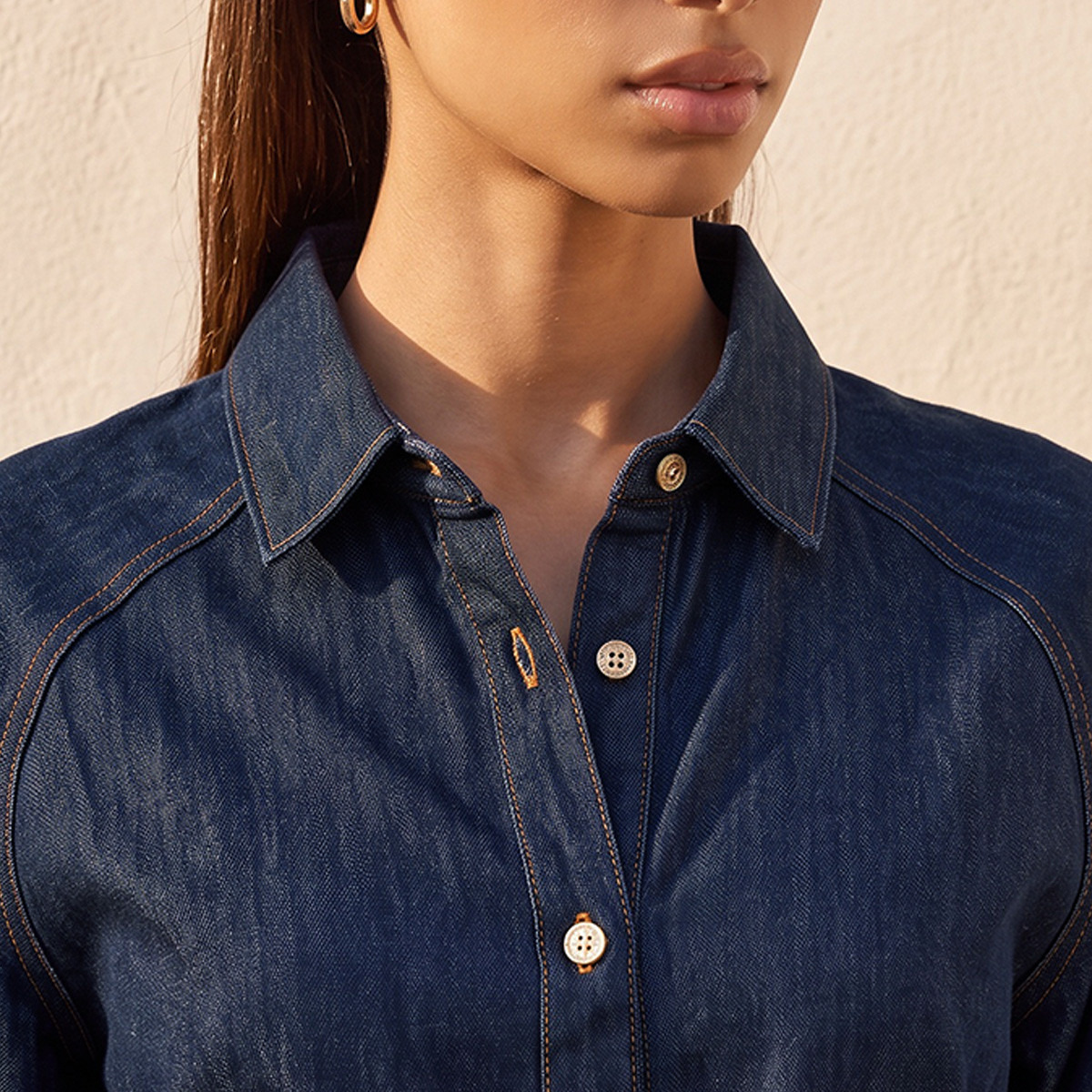Splash Denim Button Down Longline Shirt with Belt-women-clothing-shirtsandblouses-shirts-image-4
