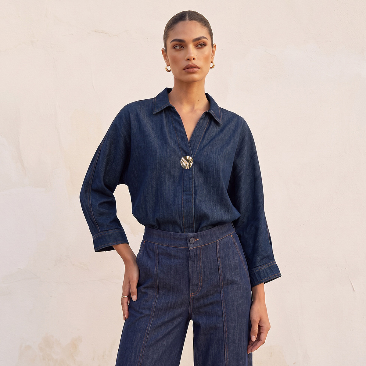 Splash Denim Top with High Low Hem-women-clothing-plussize-shirtsandblouses-blouses-image-1