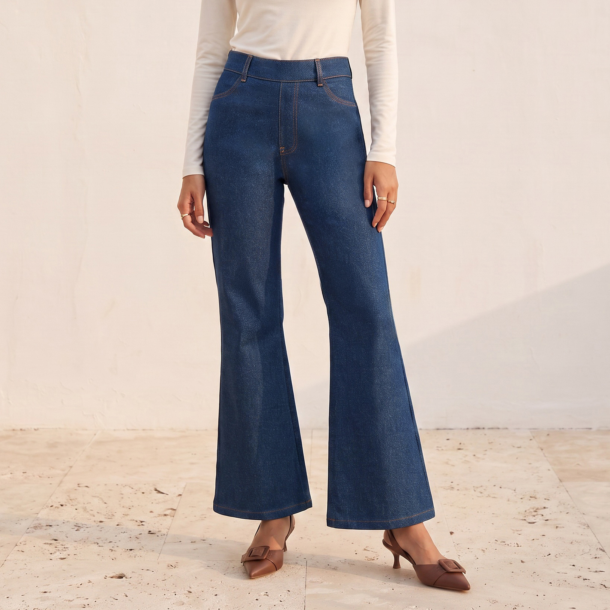 Splash Denim Flared Jeans with Elasticated Waist-women-clothing-bottoms-jeans-image-1