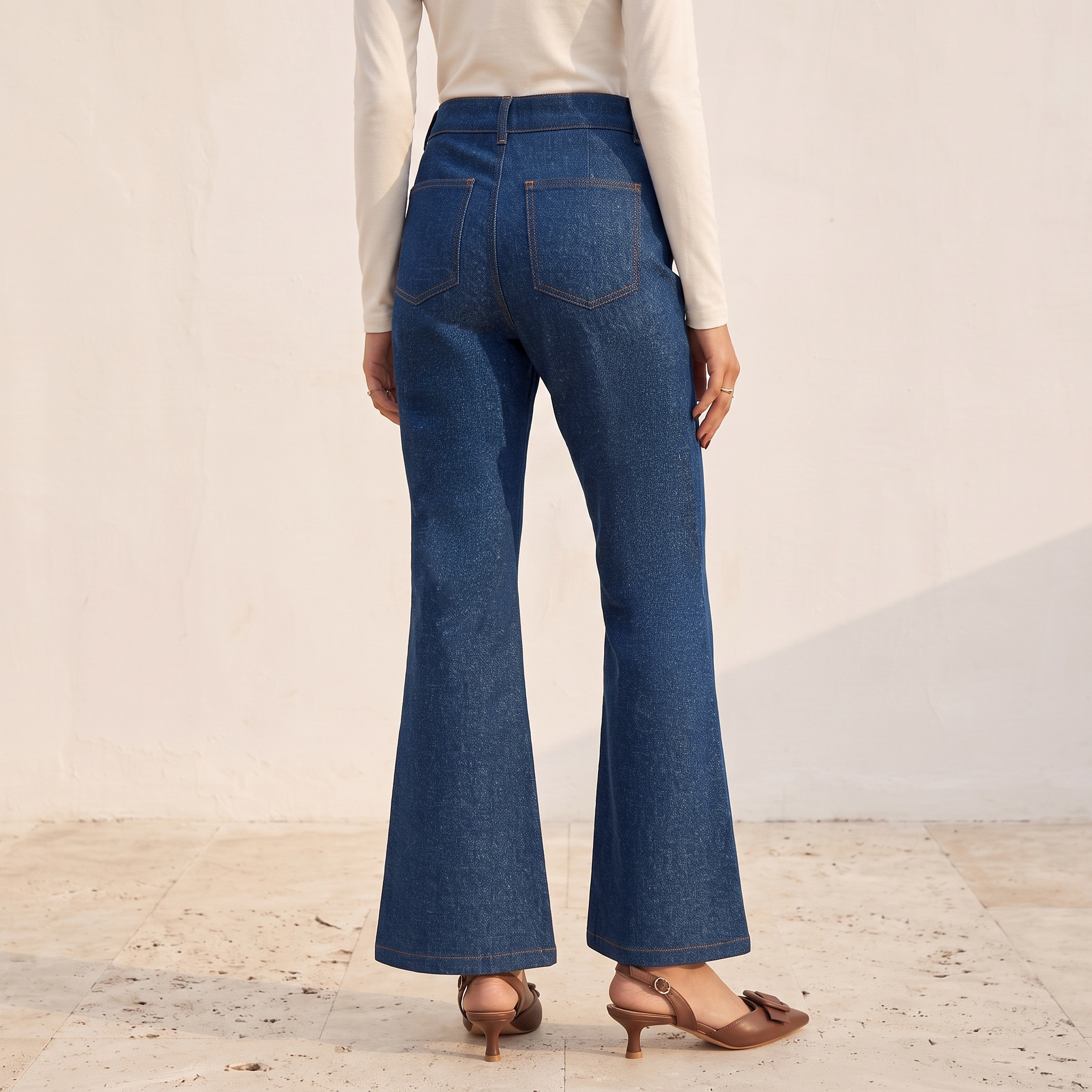 Splash Denim Flared Jeans with Elasticated Waist-women-clothing-bottoms-jeans-image-3
